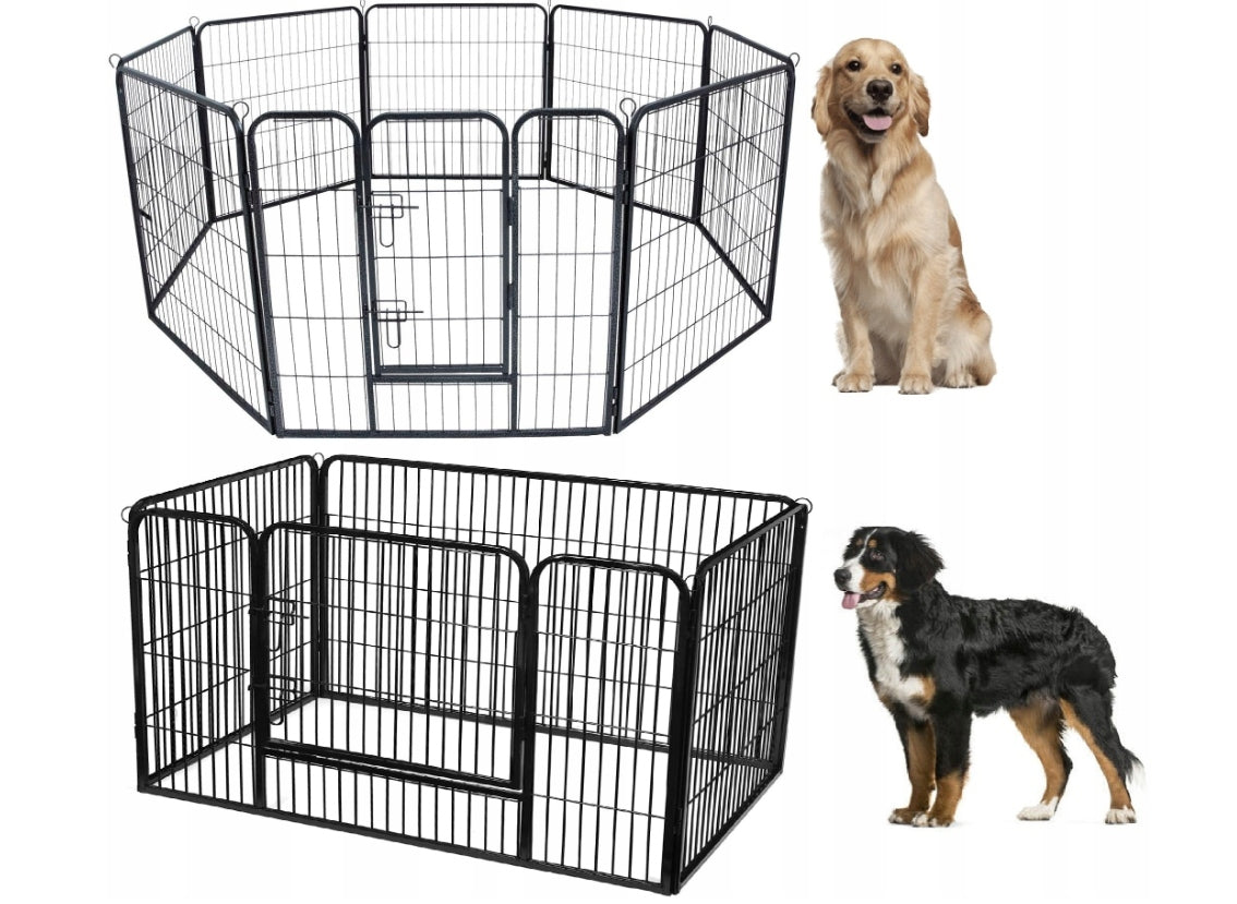 Kojec dla psa metalowy 8 paneli 80 x 78 cm z drzwiczkami – modułowy wybieg, czarny