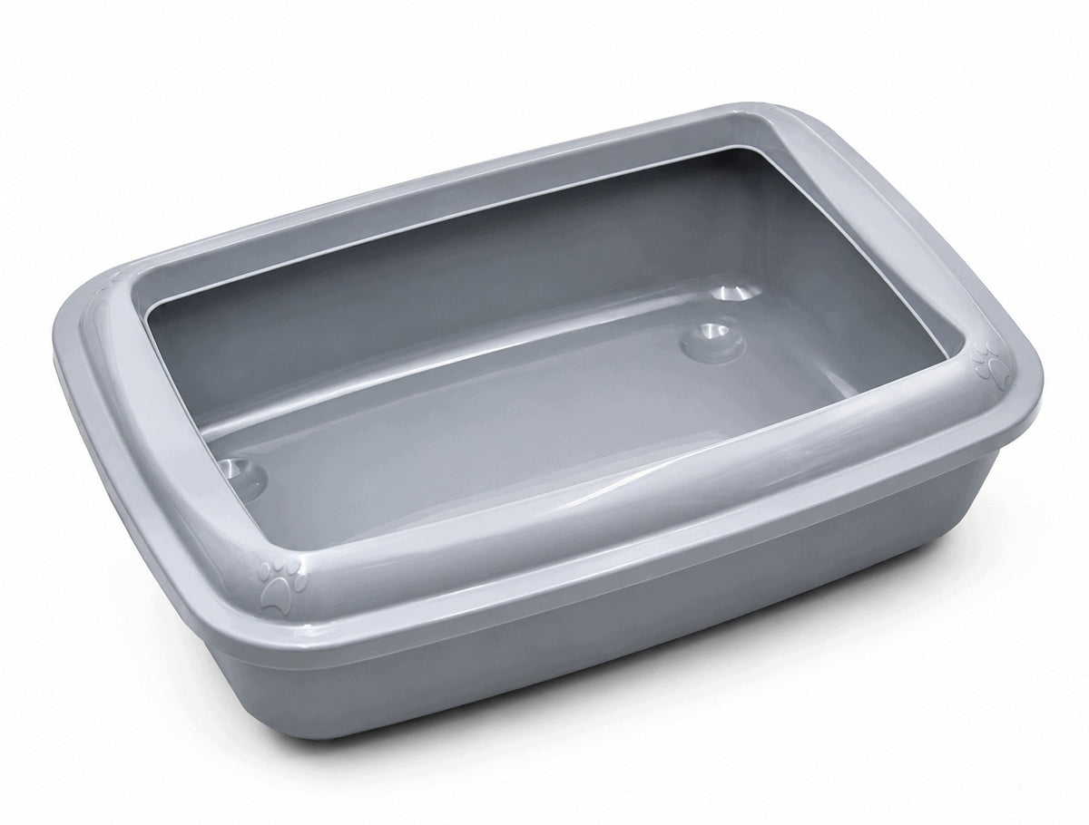FloraZoo Kuweta otwarta dla kota 50 x 37 x 13,5 cm z ramką i łopatką – szara z kolorową ramką