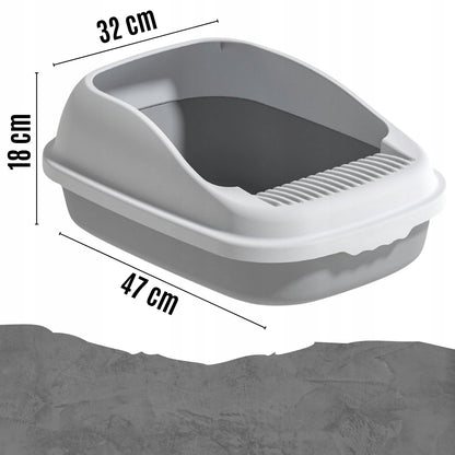 Kuweta dla kota otwarta duża 47 x 32 x 18 cm z łopatką, wytrzymały plastik – biała