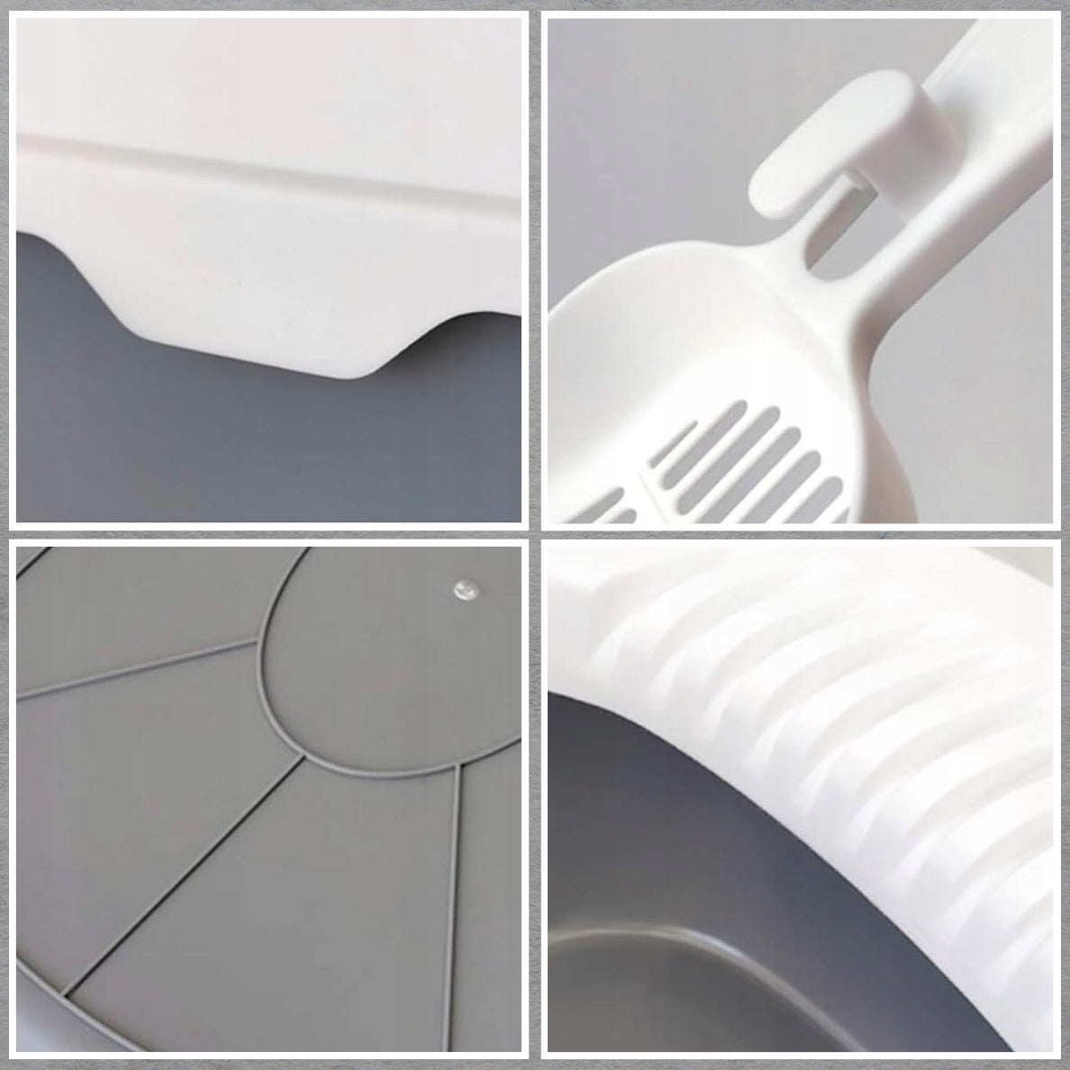 Kuweta dla kota otwarta duża 47 x 32 x 18 cm z łopatką, wytrzymały plastik – biała