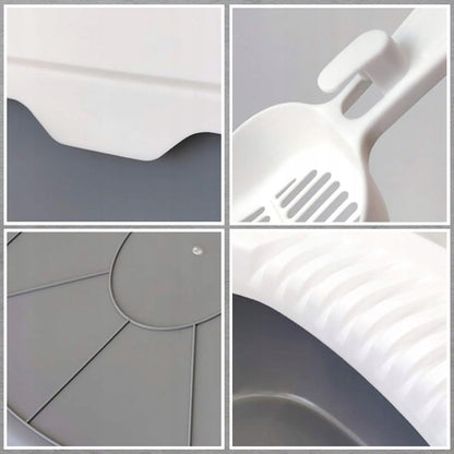 Kuweta dla kota otwarta duża 47 x 32 x 18 cm z łopatką, wytrzymały plastik – biała