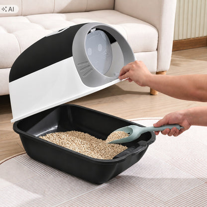 Aptel Kuweta dla kota zamknięta 50 × 35 × 36 cm z filtrem, drzwiczkami i łopatką – czarna
