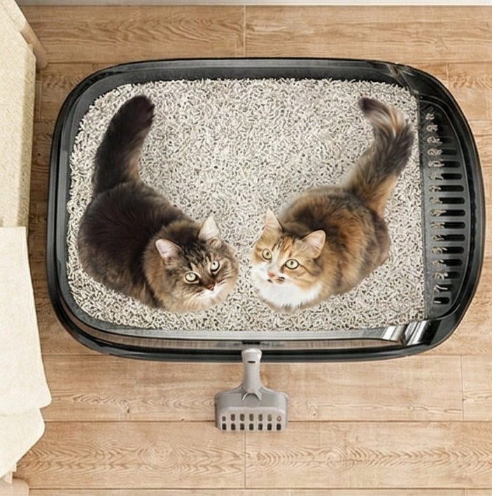 Kuweta dla kota otwarta duża 49 x 34 x 18 cm z wysokim rantem i łopatką – czarna