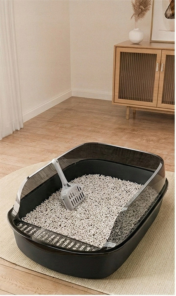 Kuweta dla kota otwarta duża 49 x 34 x 18 cm z wysokim rantem i łopatką – czarna