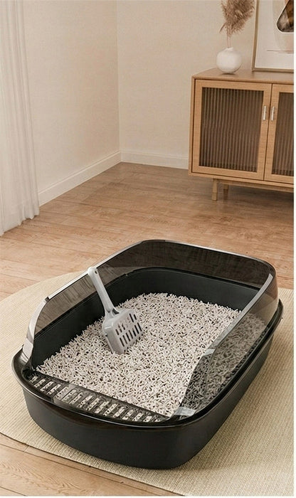Kuweta dla kota otwarta duża 49 x 34 x 18 cm z wysokim rantem i łopatką – czarna
