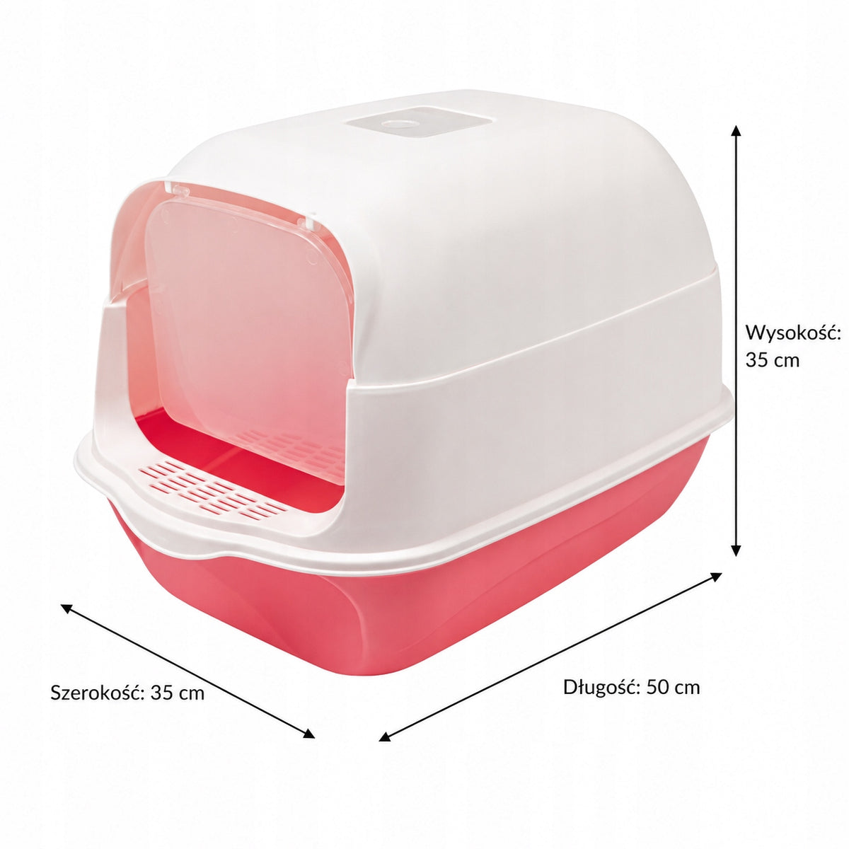 Kuweta zamknięta dla kota z filtrem zapachowym i łopatką 50 x 35 x 35 cm – różowa