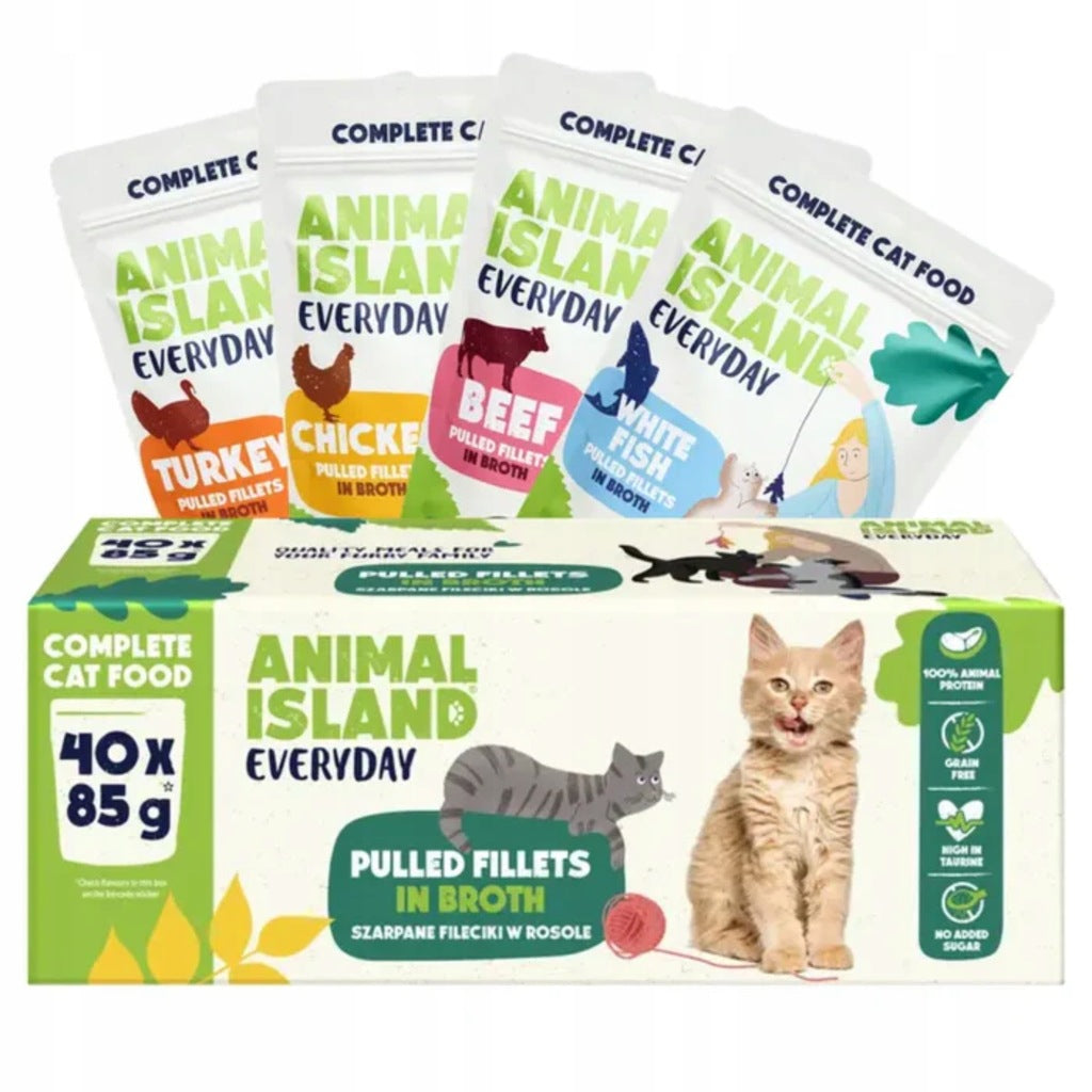 Animal Island mokra karma dla kota 40 x 85 g bezzbożowa – mix smaków, saszetki