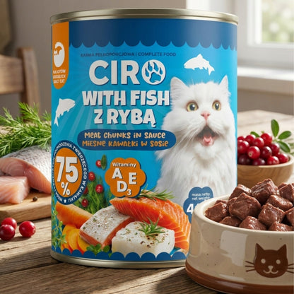 Ciro Karma mokra dla kota z łososiem w sosie 12 x 415 g – mięsne kawałki, puszki