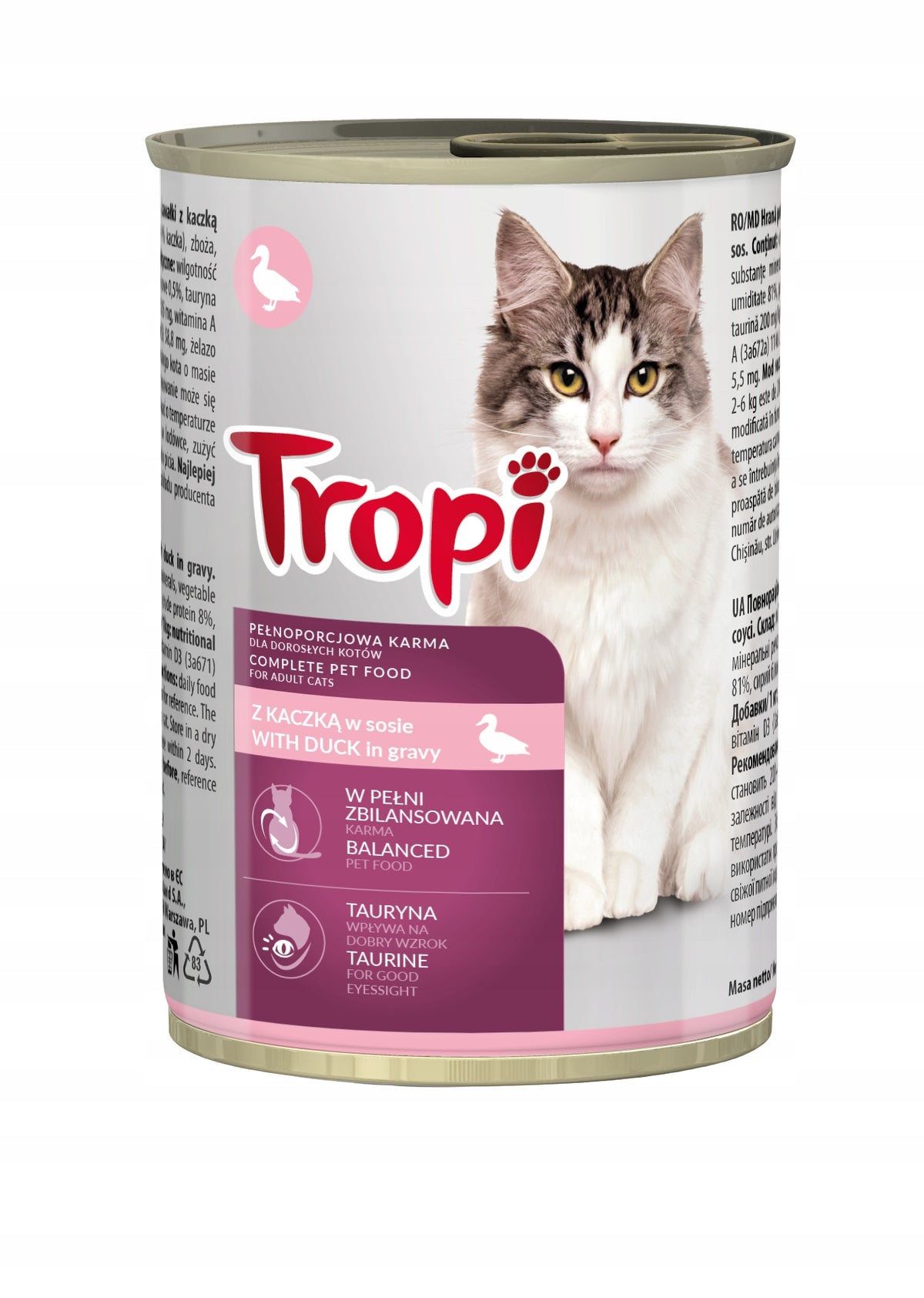 Tropi mokra karma dla kota w sosie, 24 x 415 g, 6 smaków – zestaw puszek 9,96 kg