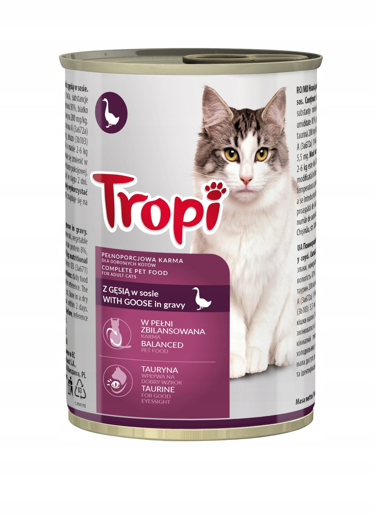 Tropi mokra karma dla kota w sosie, 24 x 415 g, 6 smaków – zestaw puszek 9,96 kg