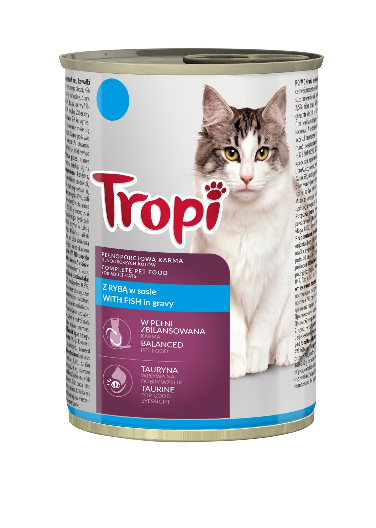 Tropi mokra karma dla kota w sosie, 24 x 415 g, 6 smaków – zestaw puszek 9,96 kg