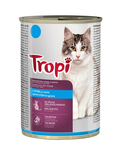 Tropi mokra karma dla kota w sosie, 24 x 415 g, 6 smaków – zestaw puszek 9,96 kg