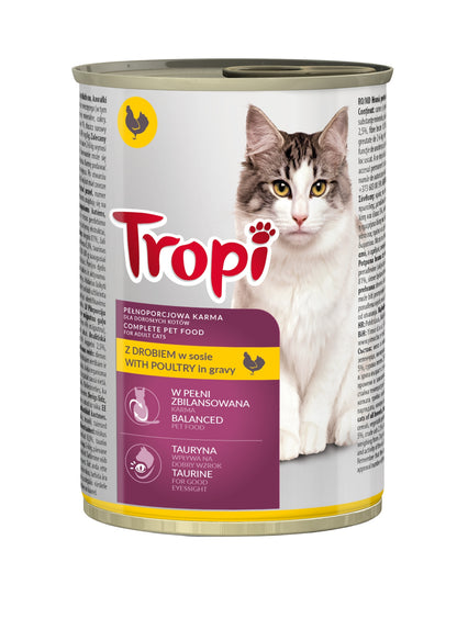 Tropi mokra karma dla kota w sosie, 24 x 415 g, 6 smaków – zestaw puszek 9,96 kg