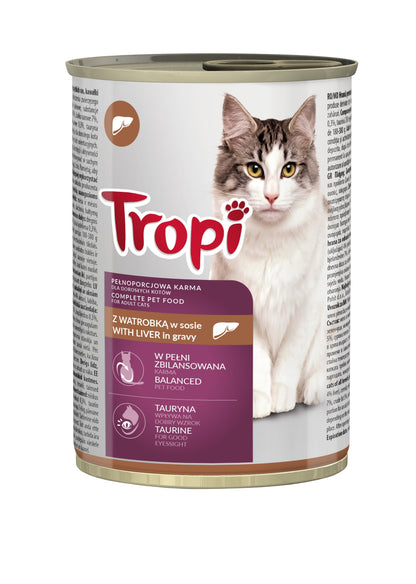 Tropi mokra karma dla kota w sosie, 24 x 415 g, 6 smaków – zestaw puszek 9,96 kg