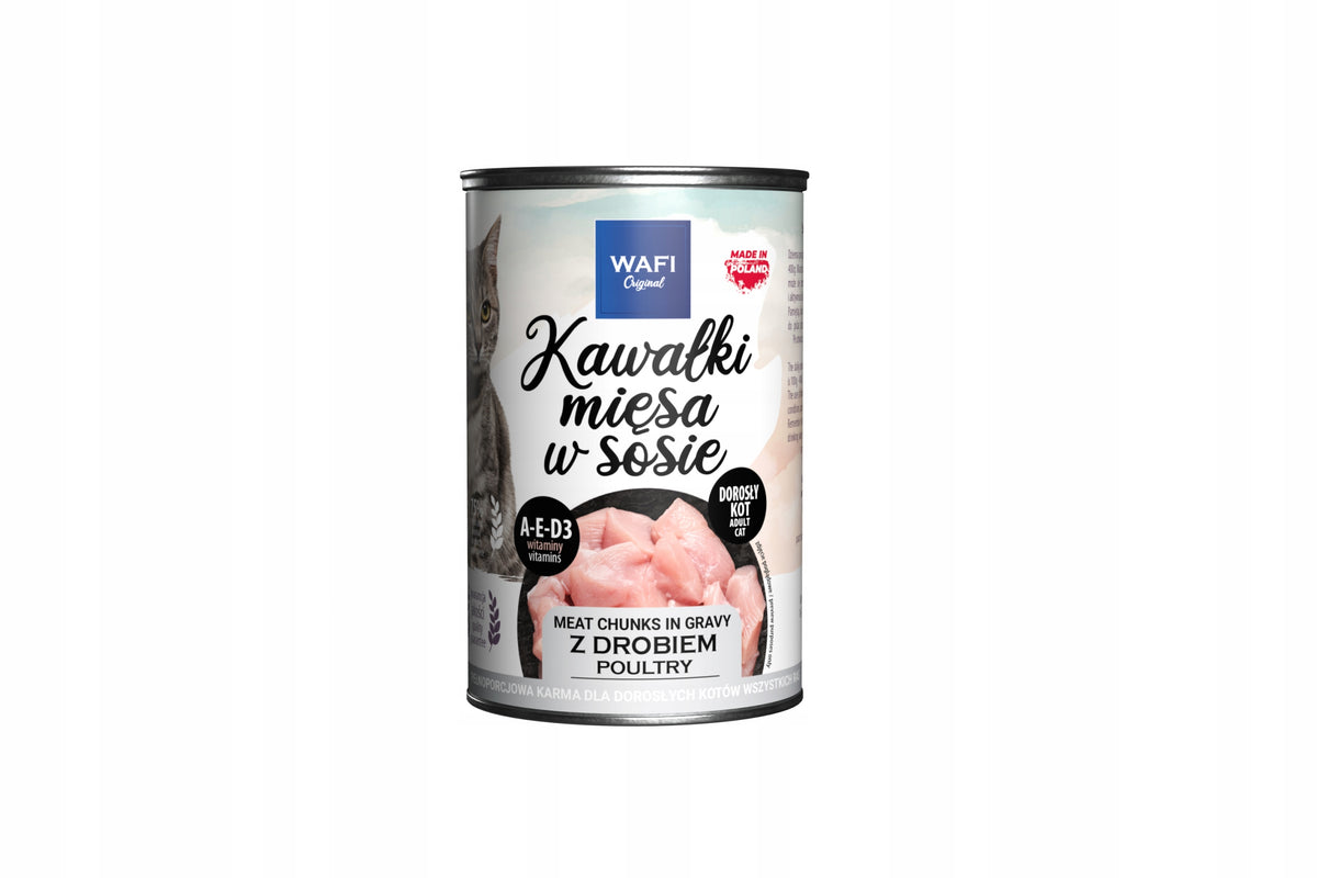 Wafi Mokra karma dla kota kawałki w sosie 24 x 415 g – puszki, mix wołowina i drób