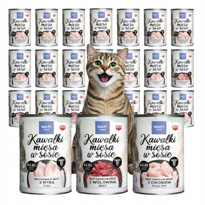 Wafi Mokra karma dla kota kawałki w sosie 24 x 415 g – puszki, mix wołowina i drób