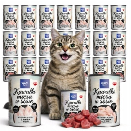 Wafi Mokra karma dla kota kawałki w sosie 24 x 415 g – puszki, mix wołowina i drób