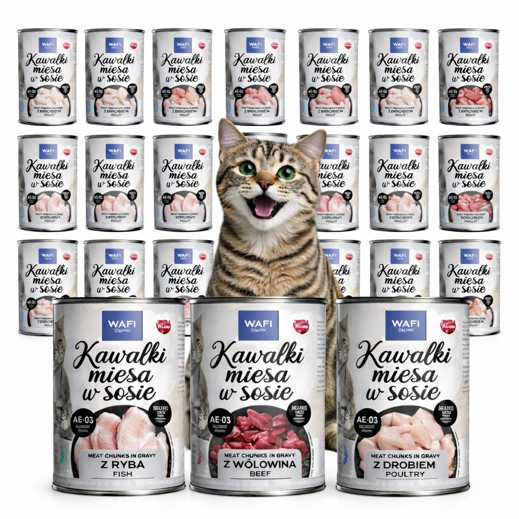 Wafi Mokra karma dla kota kawałki w sosie 24 x 415 g – puszki, mix wołowina i drób