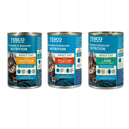 Tesco Karma mokra dla kota w sosie 12 x 400 g – kawałki bez ryby, mix smaków
