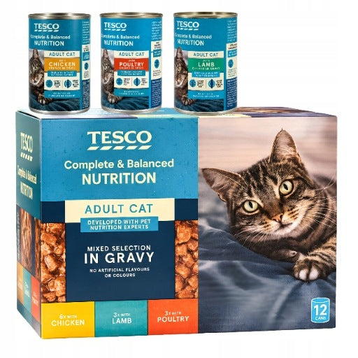 Tesco Karma mokra dla kota w sosie 12 x 400 g – kawałki bez ryby, mix smaków