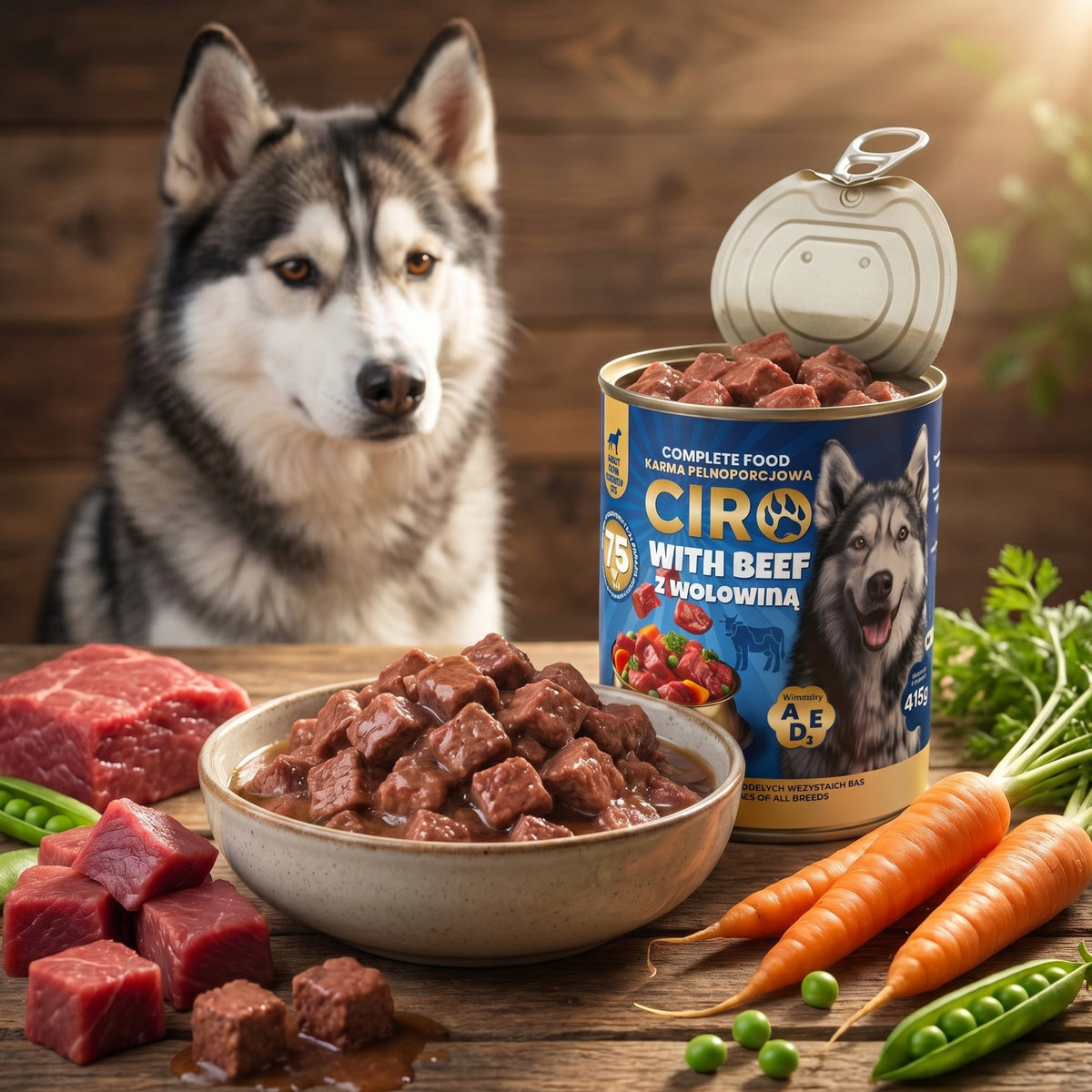 Ciro Mokra karma dla psa w puszkach 12 x 415 g – mięsne kawałki w sosie, wołowina