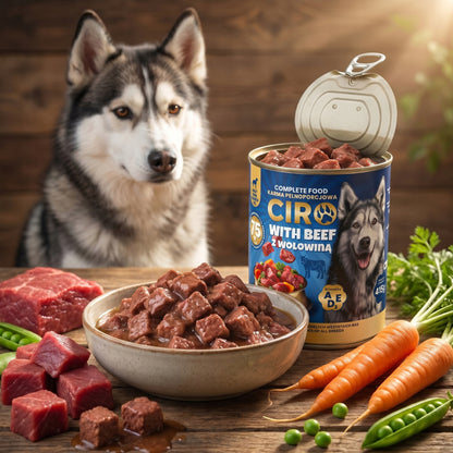 Ciro Mokra karma dla psa w puszkach 12 x 415 g – mięsne kawałki w sosie, wołowina