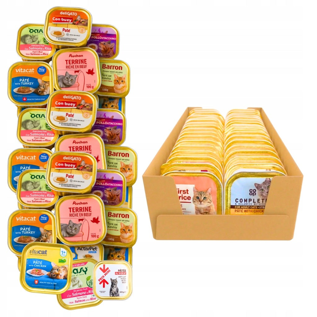 Oasy Mokra karma dla kota w pasztecie 34 tacki 85 g i 100 g – mix smaków, koty dorosłe