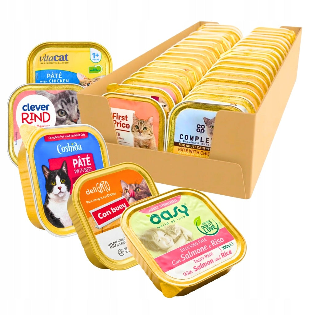 Oasy Mokra karma dla kota w pasztecie 34 tacki 85 g i 100 g – mix smaków, koty dorosłe
