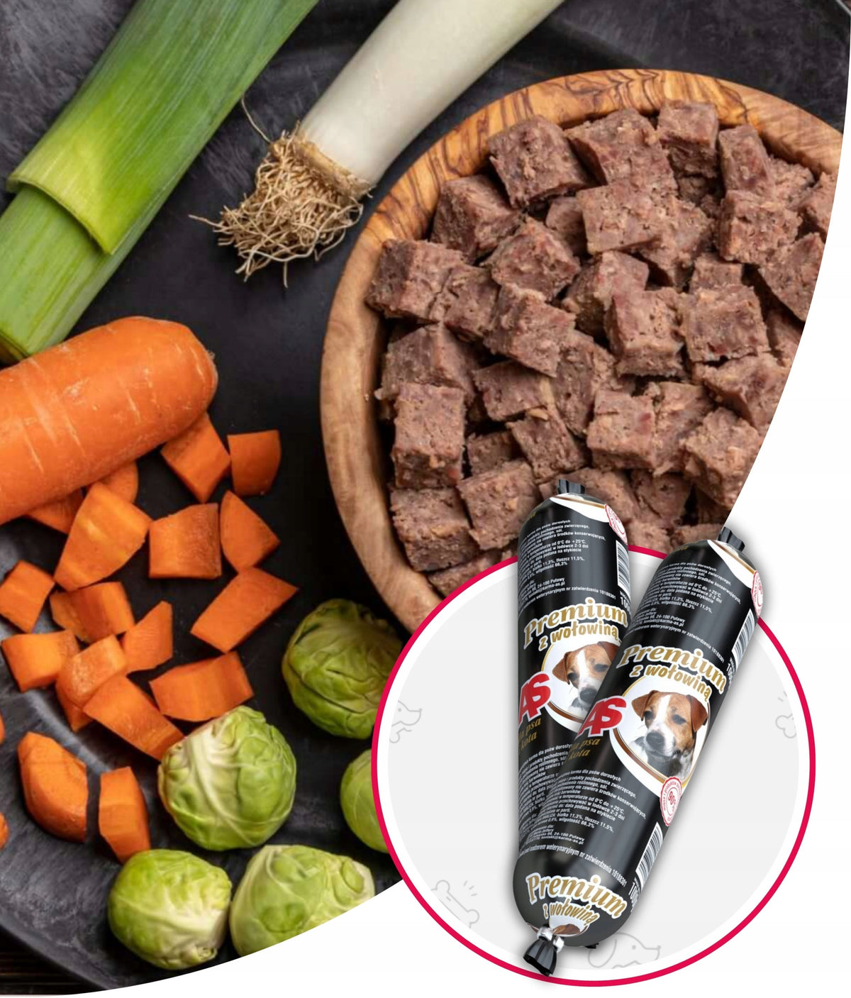 AS Premium Mokra karma dla psa w batonach, wołowina 90% mięsa – 10 x 1 kg