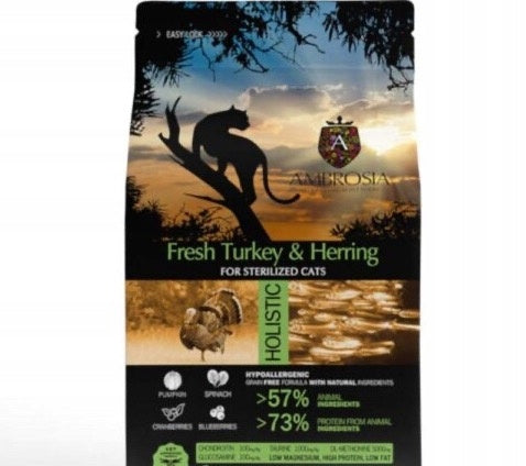 Ambrosia Light sucha karma dla kota 5 kg bezzbożowa – indyk i śledź, dla kotów sterylizowanych