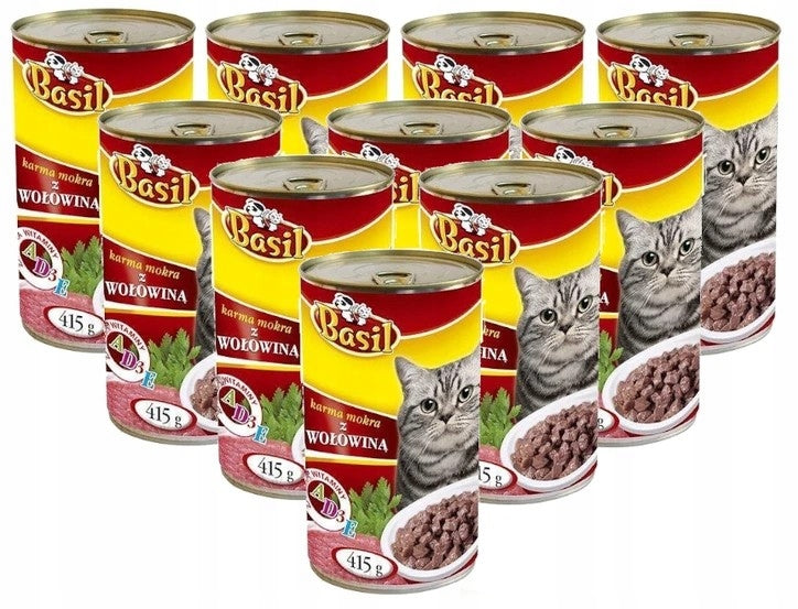 Basil mokra karma dla kota w puszkach 30 x 415 g – mix smaków drób, wołowina, łosoś