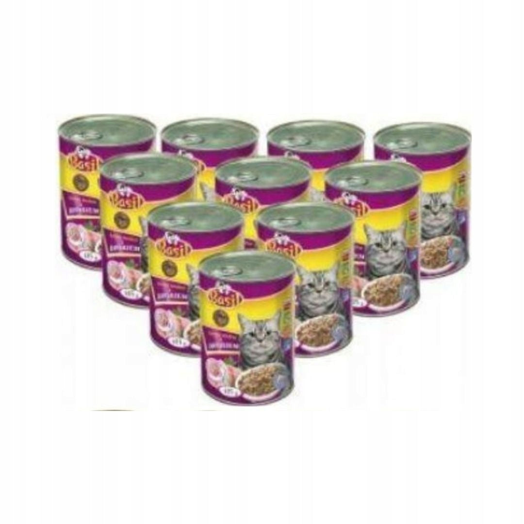 Basil mokra karma dla kota w puszkach 30 x 415 g – mix smaków drób, wołowina, łosoś