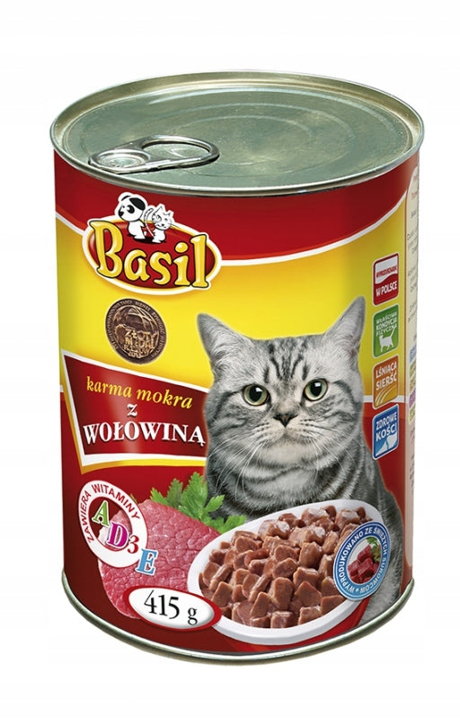 Basil mokra karma dla kota w puszkach 30 x 415 g – mix smaków drób, wołowina, łosoś