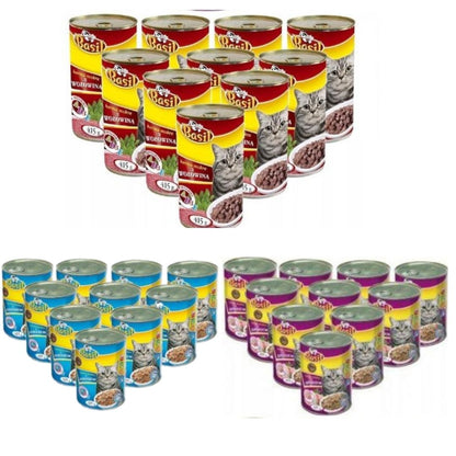 Basil mokra karma dla kota w puszkach 30 x 415 g – mix smaków drób, wołowina, łosoś