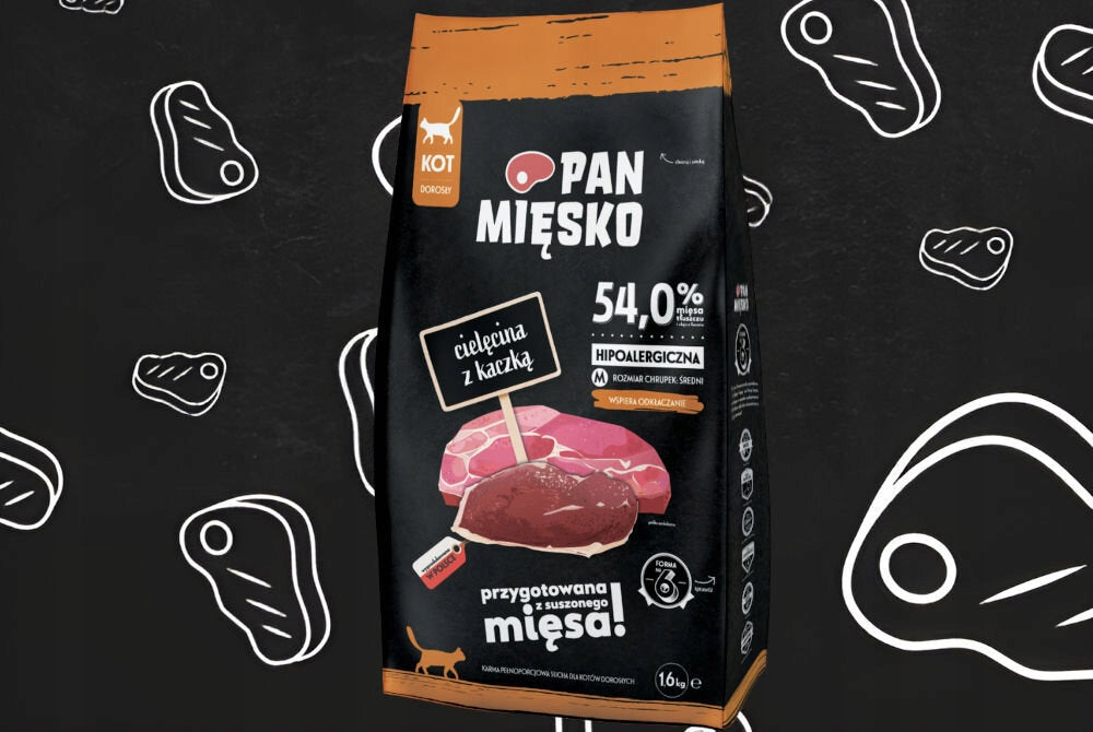Pan Mięsko sucha karma dla kota cielęcina z kaczką, granulat M – 2 x 1,6 kg
