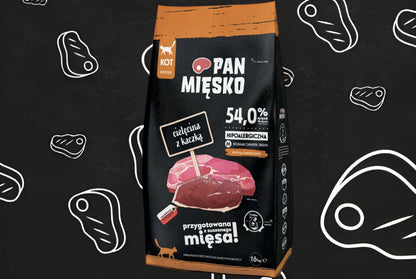 Pan Mięsko sucha karma dla kota cielęcina z kaczką, granulat M – 2 x 1,6 kg
