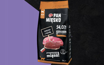 Pan Mięsko sucha karma dla kota cielęcina z kaczką, granulat M – 2 x 1,6 kg