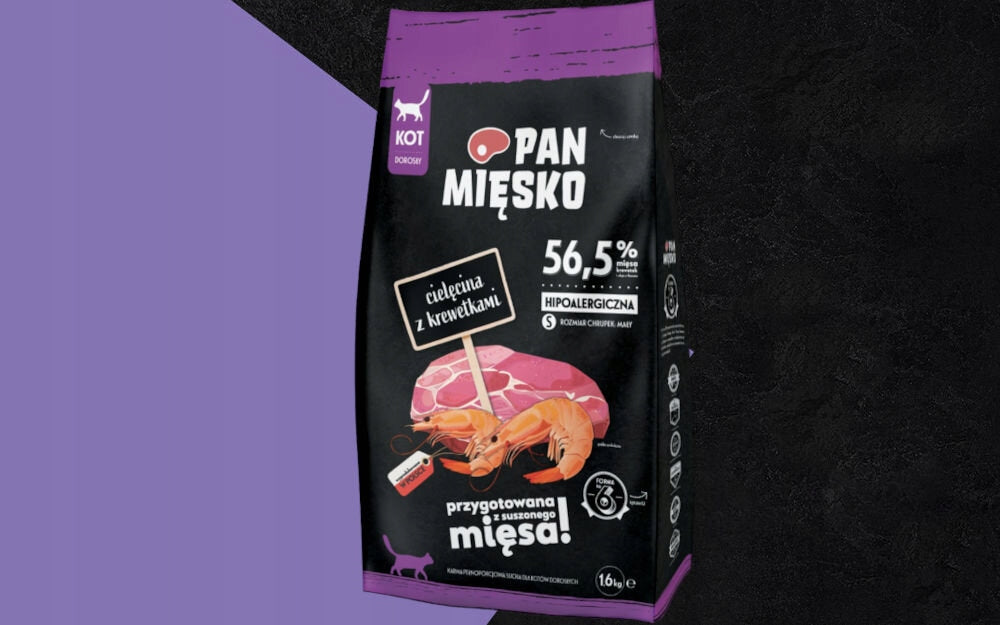 Pan Mięsko sucha karma dla kota bezzbożowa 2 x 1,6 kg – cielęcina z krewetkami, chrupki S
