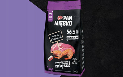 Pan Mięsko sucha karma dla kota bezzbożowa 2 x 1,6 kg – cielęcina z krewetkami, chrupki S