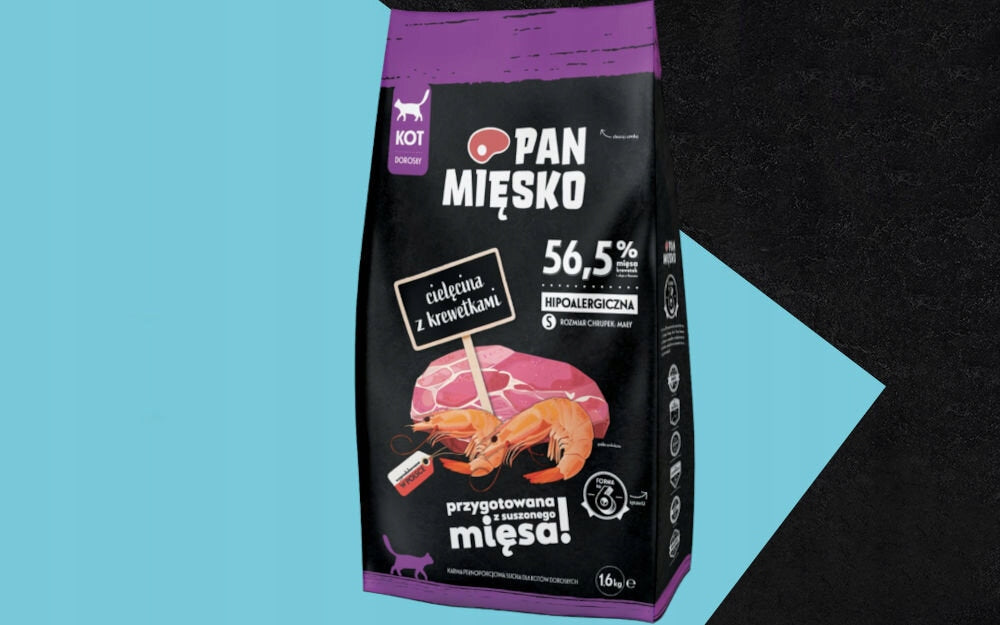 Pan Mięsko sucha karma dla kota bezzbożowa 2 x 1,6 kg – cielęcina z krewetkami, chrupki S