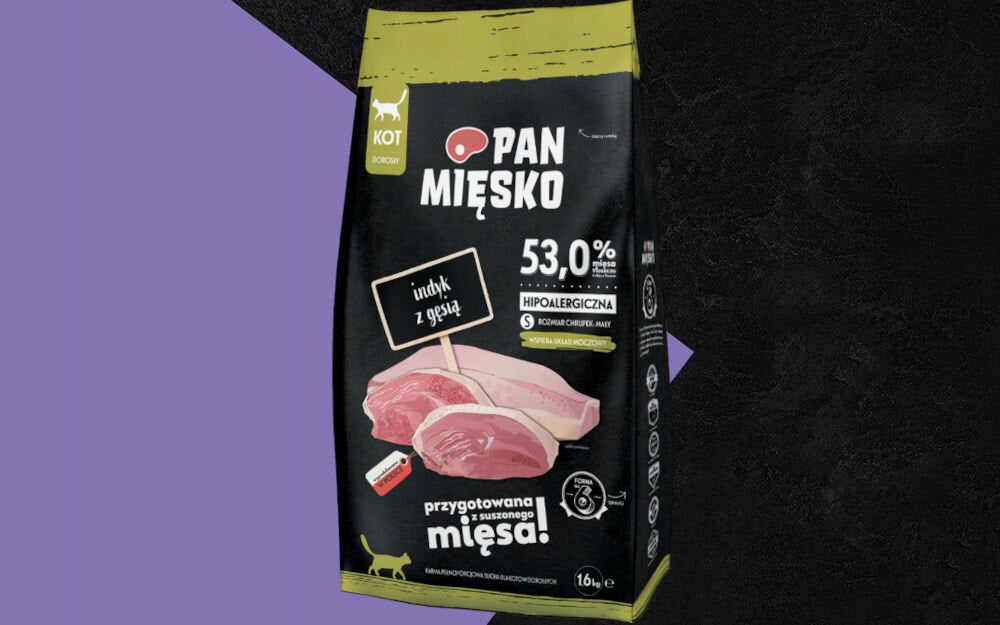 Pan Mięsko sucha karma dla kota indyk z gęsią 2 x 1,6 kg – bezzbożowa, hipoalergiczna, S