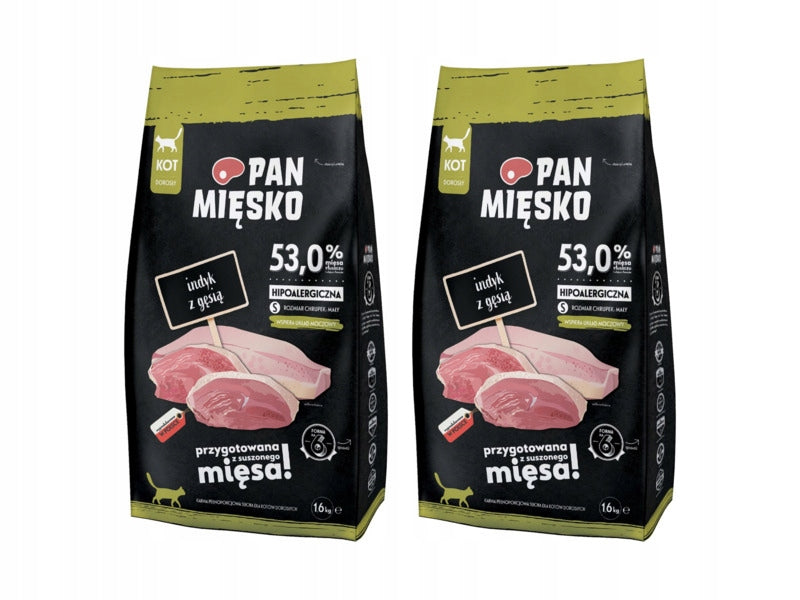 Pan Mięsko sucha karma dla kota indyk z gęsią 2 x 1,6 kg – bezzbożowa, hipoalergiczna, S