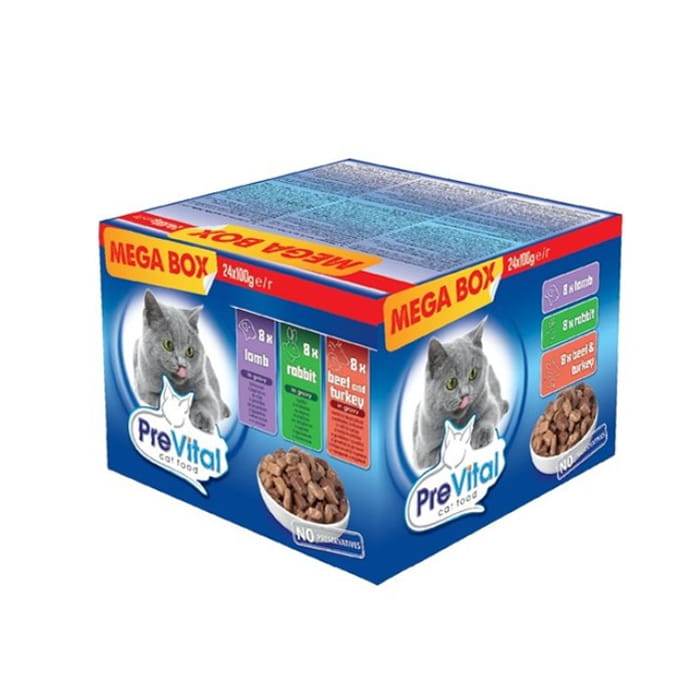 Prevital mokra karma dla kota dorosłego 48 x 100 g w sosie – mix 4 smaków