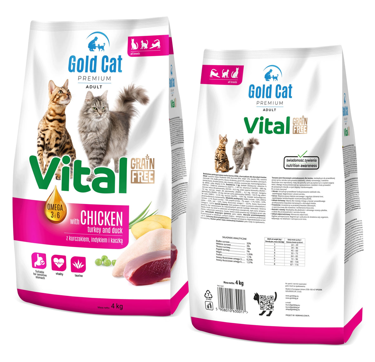 Gold Dog Gold Cat Vital Premium sucha karma dla kota bezzbożowa 4 kg – kurczak