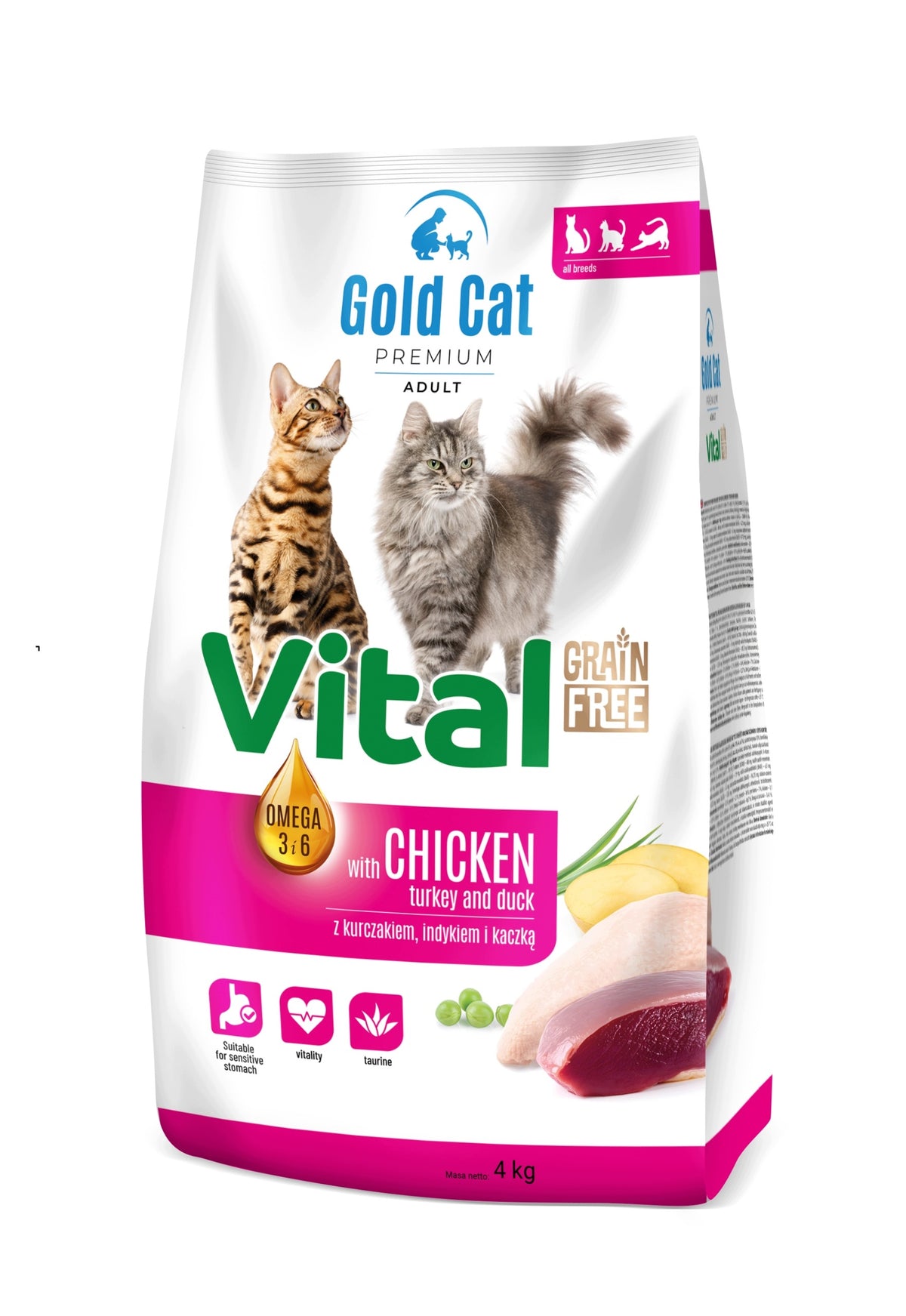 Gold Dog Gold Cat Vital Premium sucha karma dla kota bezzbożowa 4 kg – kurczak