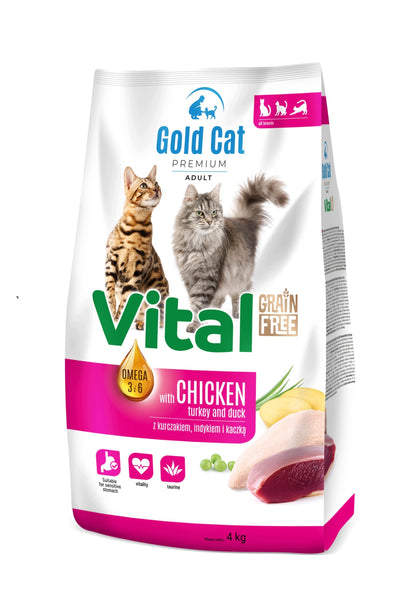 Gold Dog Gold Cat Vital Premium sucha karma dla kota bezzbożowa 4 kg – kurczak