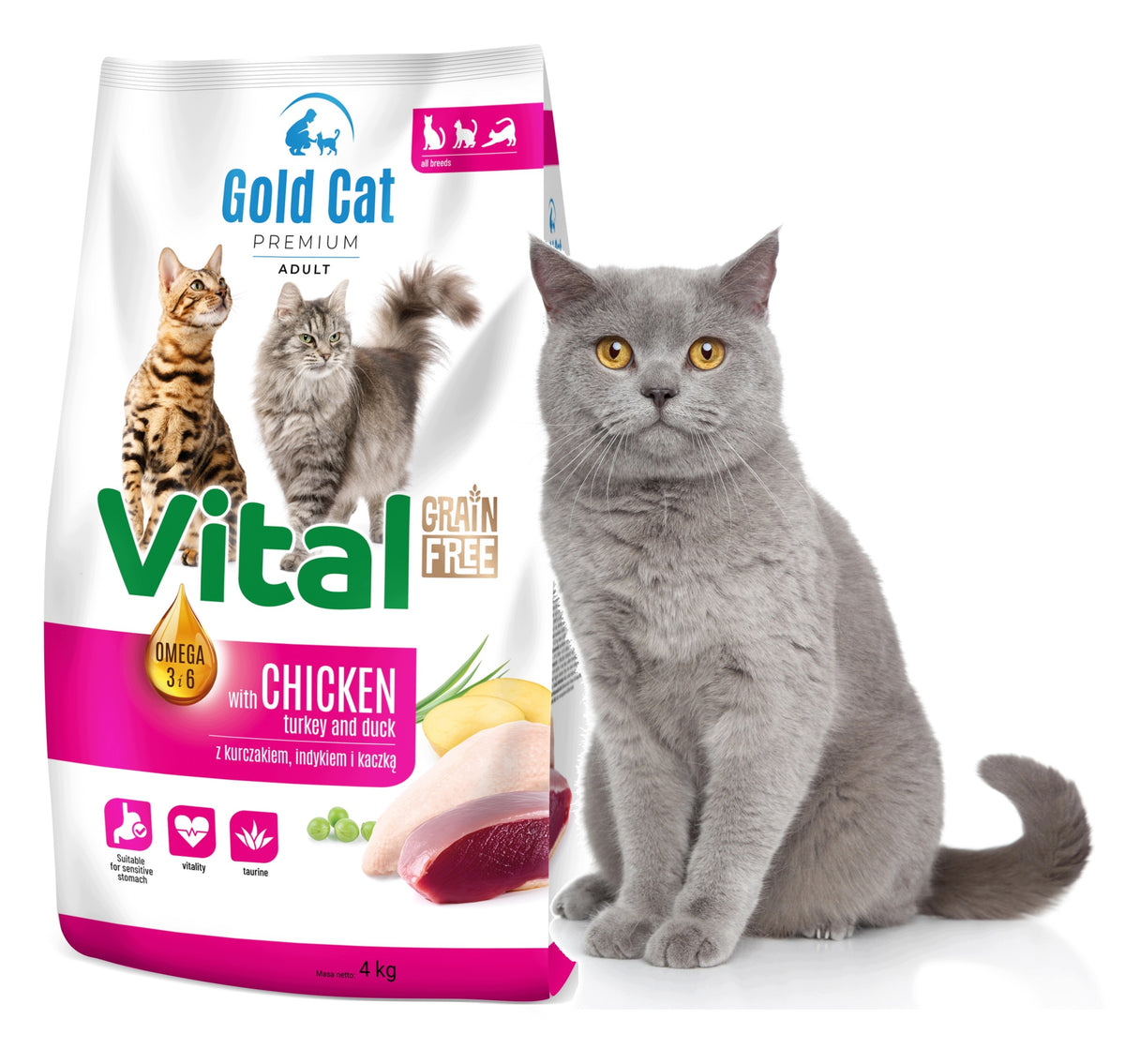 Gold Dog Gold Cat Vital Premium sucha karma dla kota bezzbożowa 4 kg – kurczak