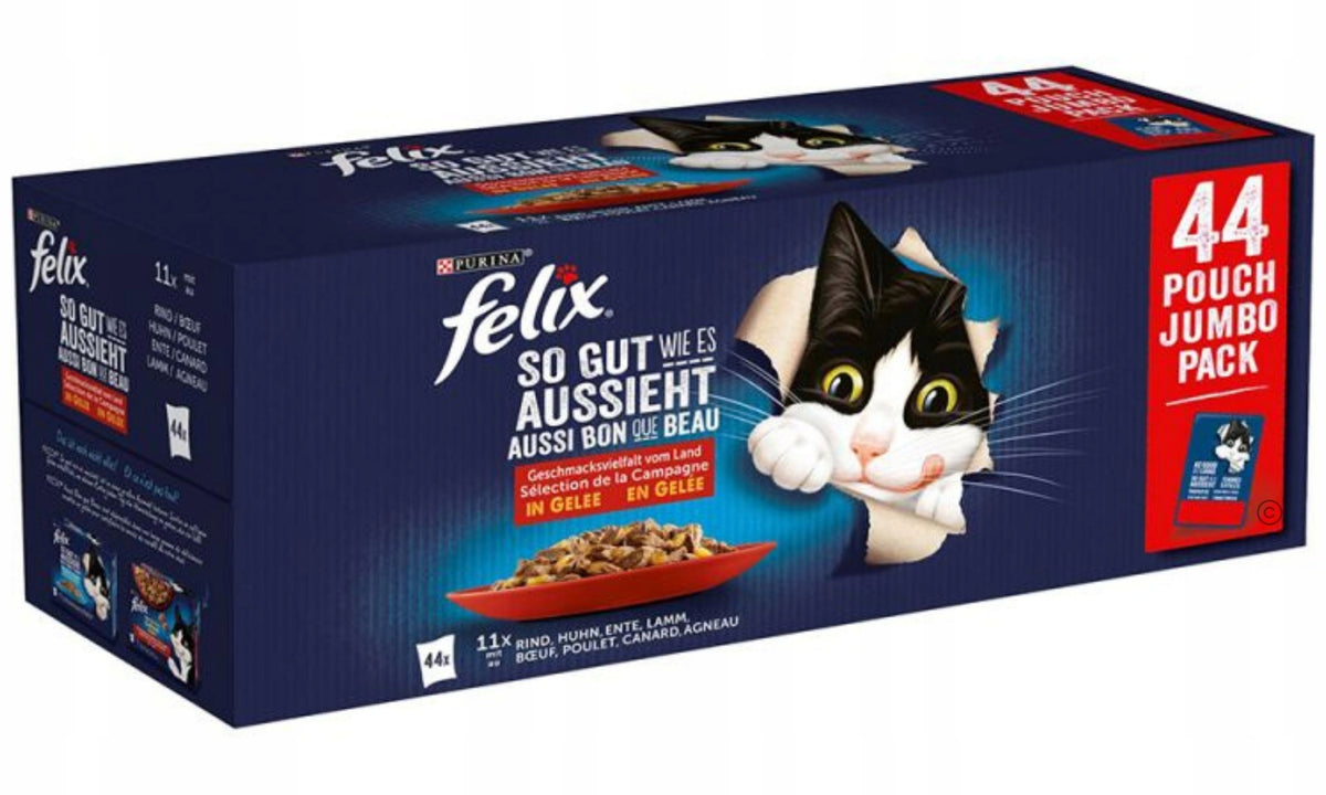 Felix Fantastic mokra karma dla kota w galarecie 44 x 85 g – bezzbożowa, mięsne smaki