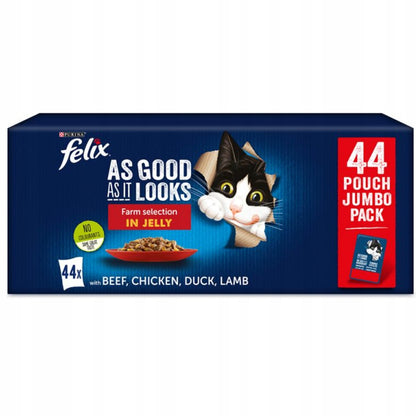 Felix Fantastic mokra karma dla kota w galarecie 44 x 85 g – bezzbożowa, mięsne smaki