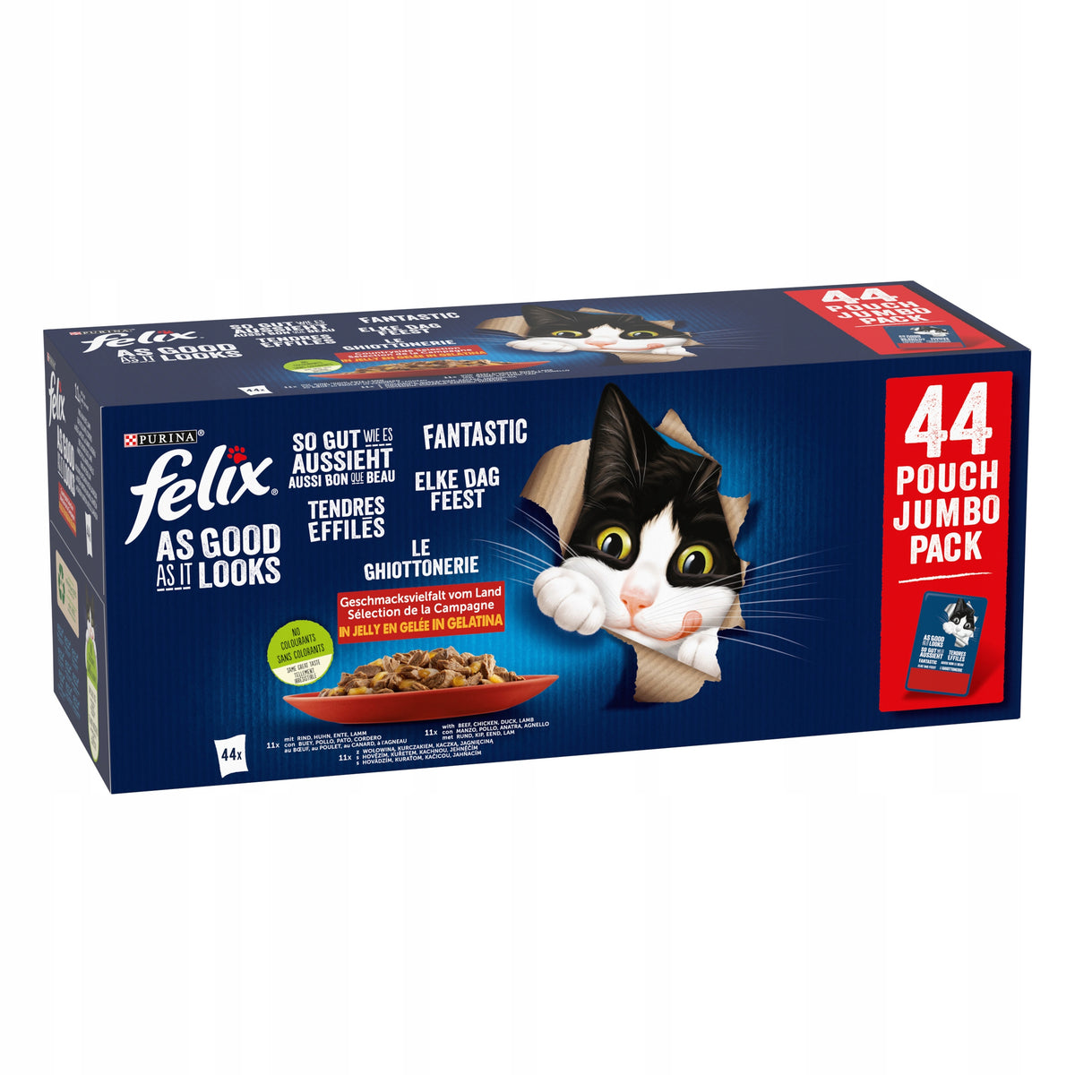 Felix Fantastic mokra karma dla kota w galarecie 44 x 85 g – bezzbożowa, mięsne smaki